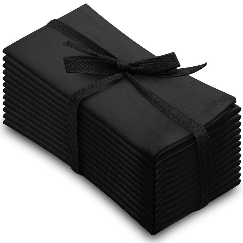 Aunti Em's Kitchen Black Cotton Dinner Napkins Cloth 12 Pack 20x20 100% Natural Oversized Bulk Linens for Dinner, Events, Weddings, Set of 12, Tuxedo Black - Image 1